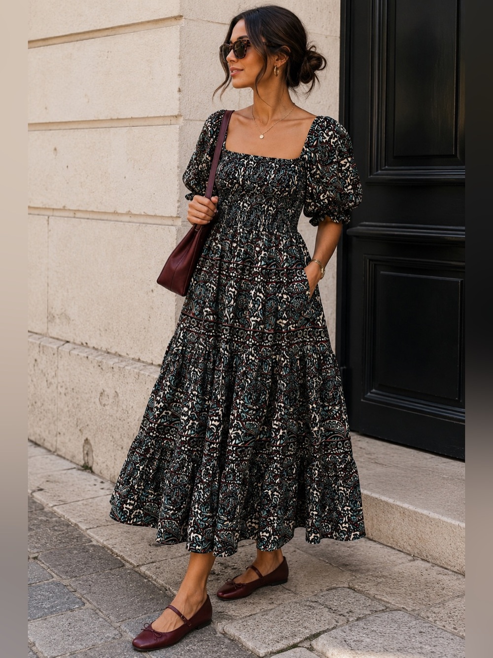 Cleobella x The Good Trade Organic Cotton Smocked Boho Midi Dress XS Resort